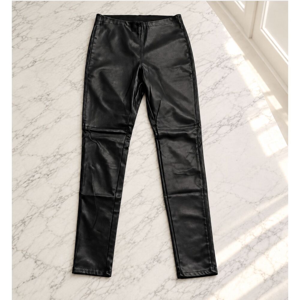 H&M Divided Black Faux Leather Pull On Womens Pants Skinny Moto Leggings 2